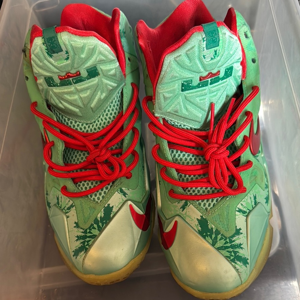 Nike Green and Red High-Top Sneakers with Mesh Upper